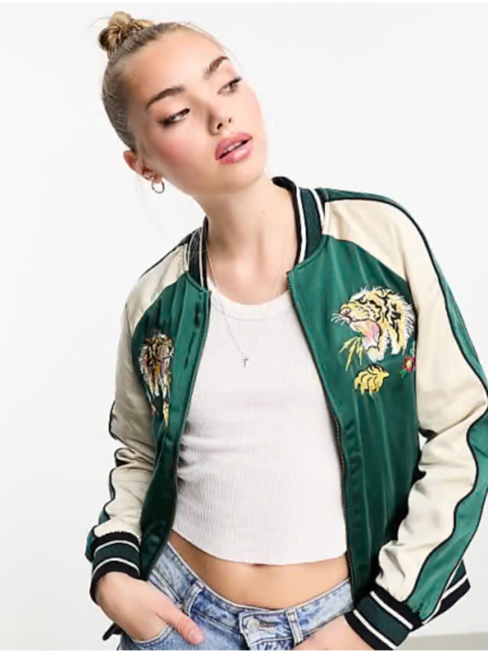 Superdry Sukajan Embroidered Tiger Bomber Jacket Green Size US 6 / UK 10